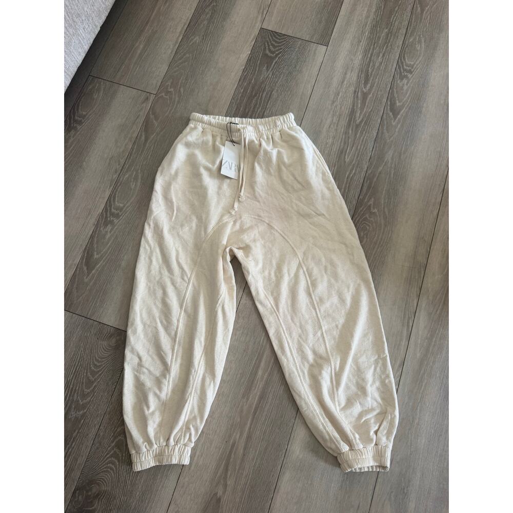 ZARA Cream Oversized Jogger Sweatpants Barrel Style - Picture 2 of 6